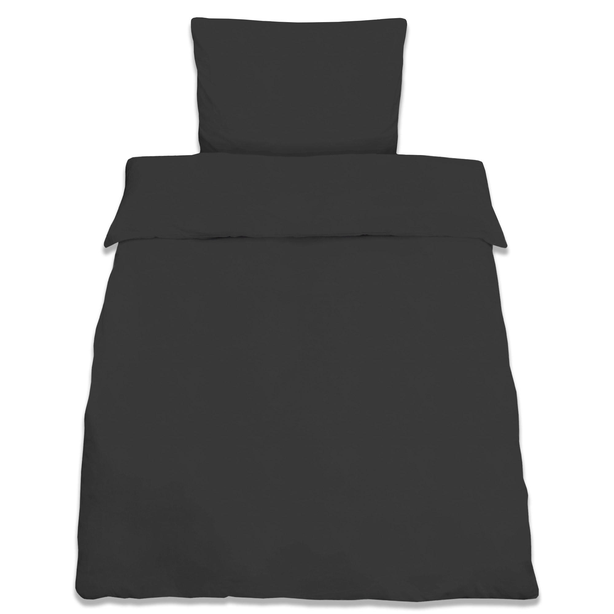BETTWÄSCHE Julie 135/200 cm + Kissenbezug 80/80 cm Schwarz Renforcé 2er Set - Schwarz, Textil (135/200cm)