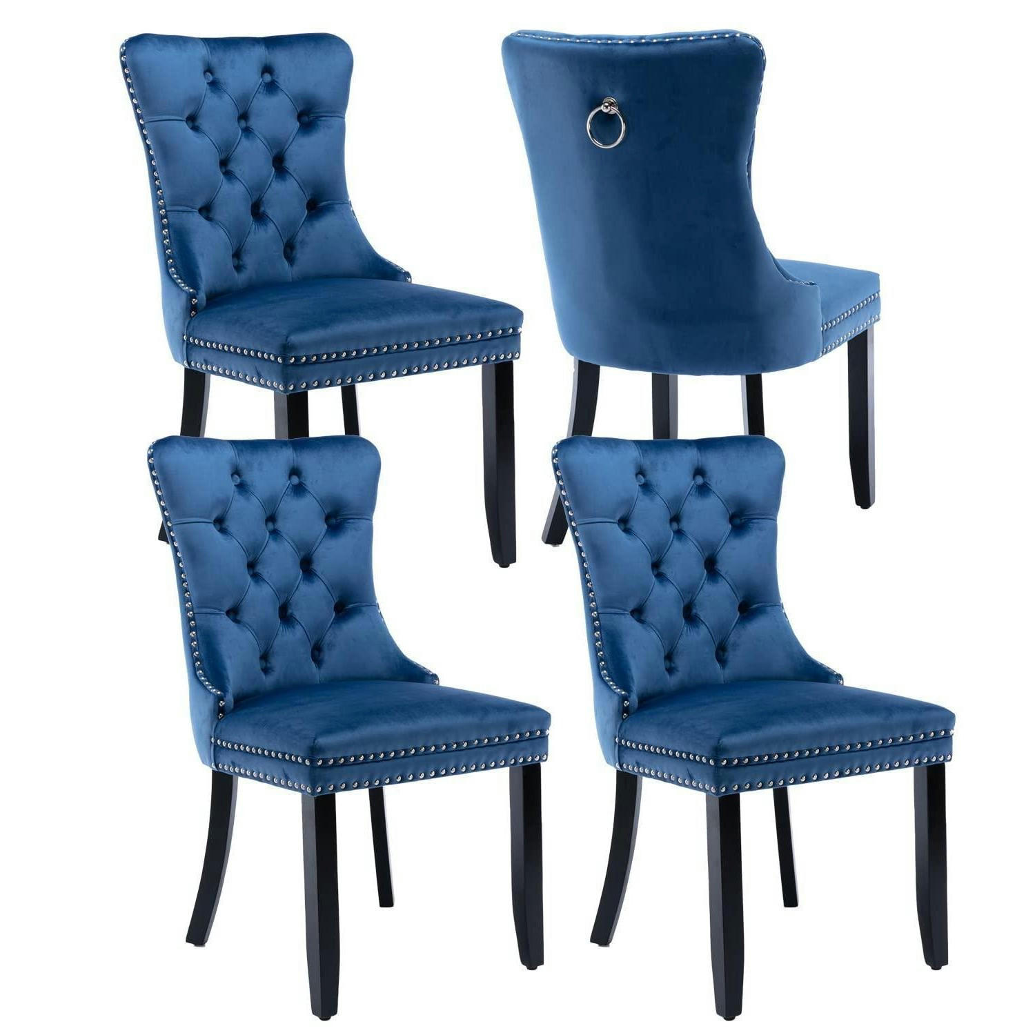 ESSZIMMERSTUHL 4er-Set Samt Blau mit Massivholzbeinen - Blau, Textil (50/95.2/62cm)