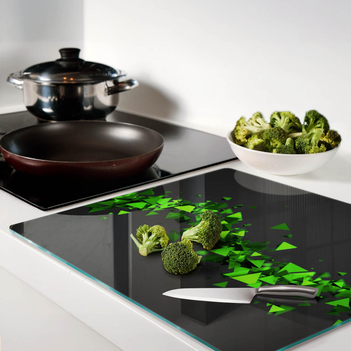 GLASPLATTE 60x52 cm Geometrische Welle - Grün, Glas (60/0.4/52cm) - TULUP