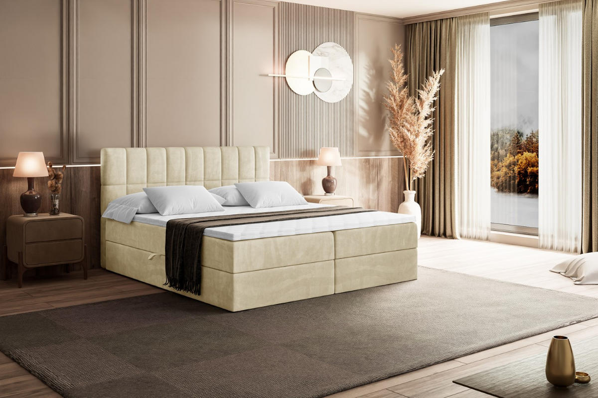 BOXBETT mit Matratze H3 und Lattenrost - MIAMI - 200x200 cm Beige - Beige, Holzwerkstoff (200/200cm) - ALTDECOR
