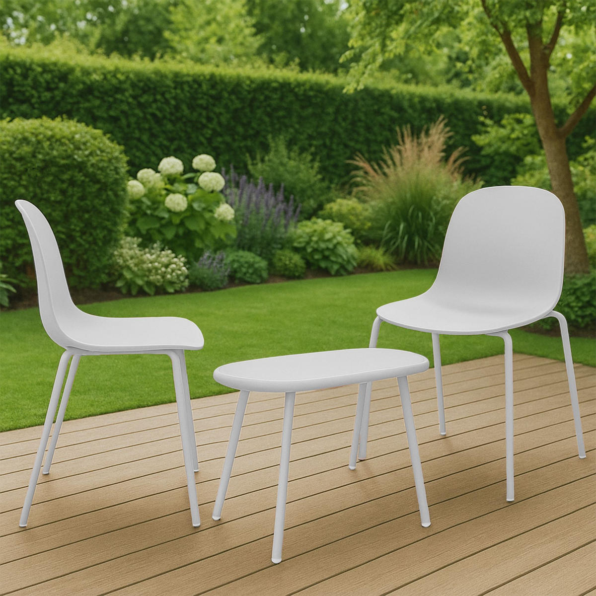 GARTENSITZGRUPPE Kunststoff Weiß (3-teilig) - Weiß, Kunststoff - CLP