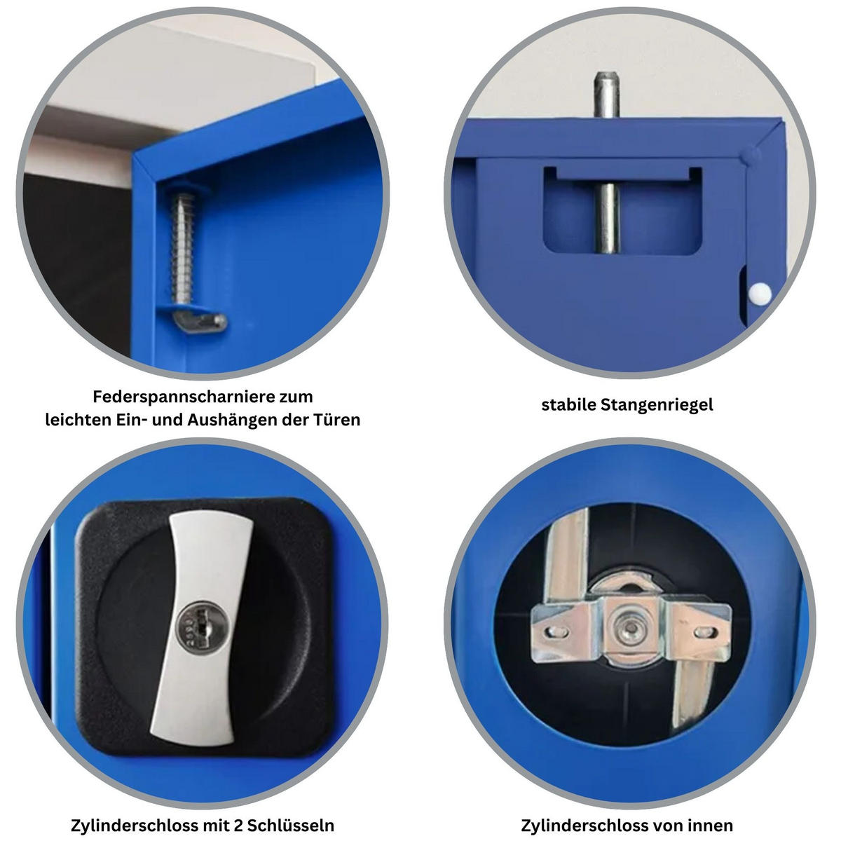 STAHLSCHRANK Bee mit 5 lackierten Fachböden 195x120x60 cm Korpusfarbe Lichtgrau Frontfarbe Enzianblau - Blau, Metall (120/195/60cm)