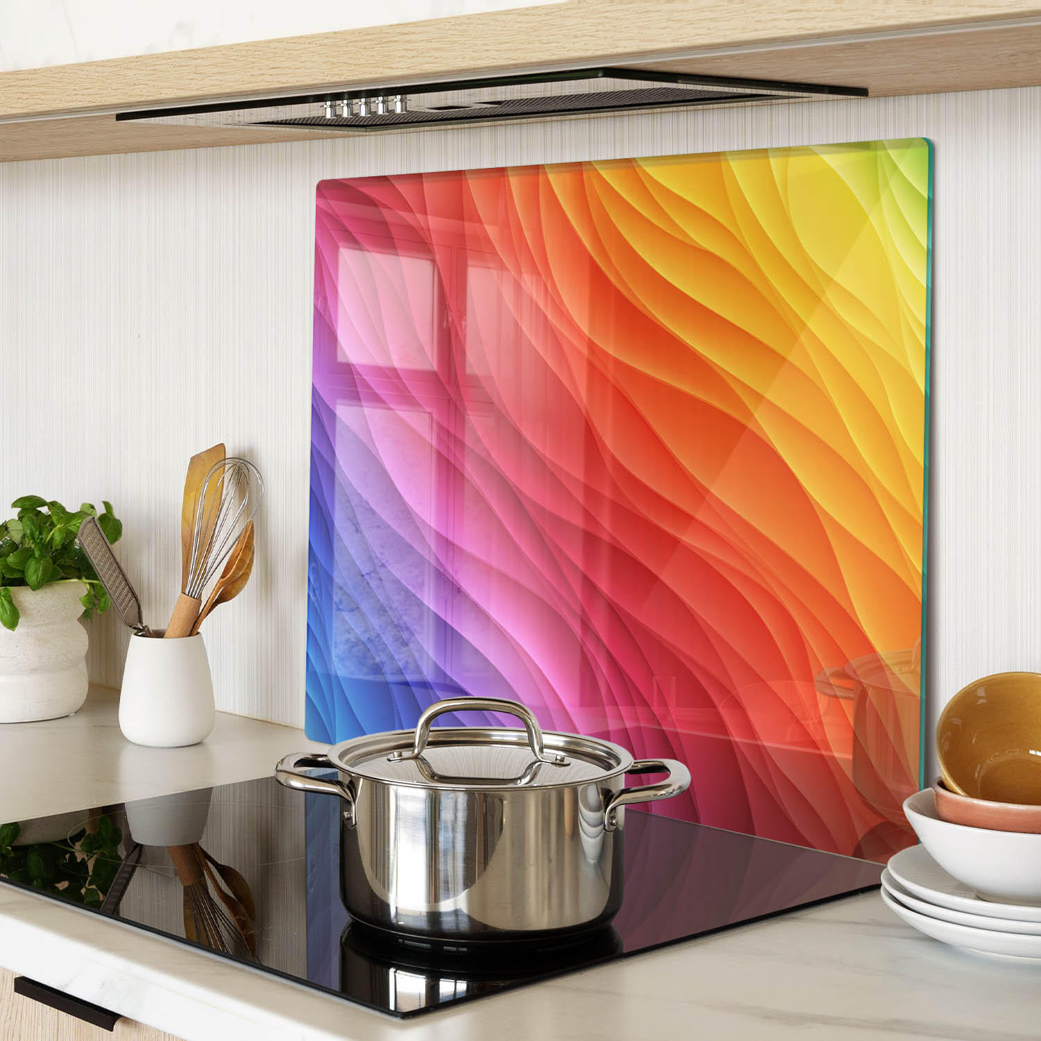 GLASPLATTE 60x52 cm Bunte Wellen - Multicolor, Glas (60/0.4/52cm) - TULUP