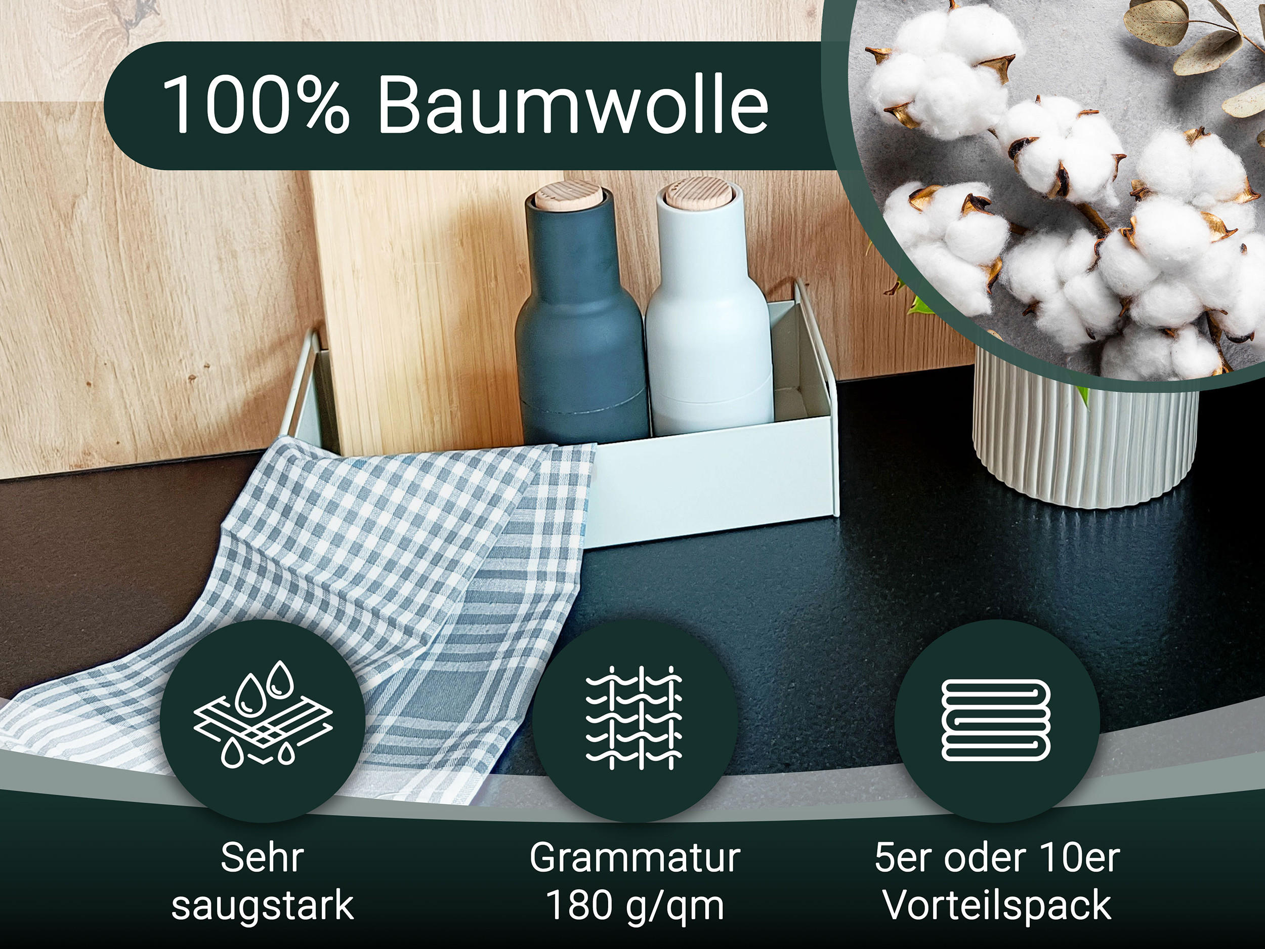 GESCHIRRTÜCHER, 5er-Set, 50x70 cm, 100% Baumwolle, Grau - Grau, Textil (50/70cm) - Zollner