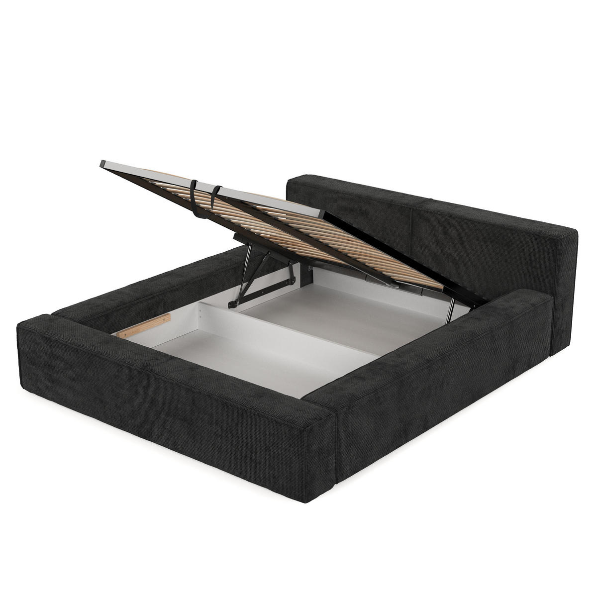 POLSTERBETT Casto mit Stauraum 160/200 cm Schwarz im Bonita Stoff - Schwarz/Naturfarben, Holz/Holzwerkstoff (160/200cm) - AltaBeds