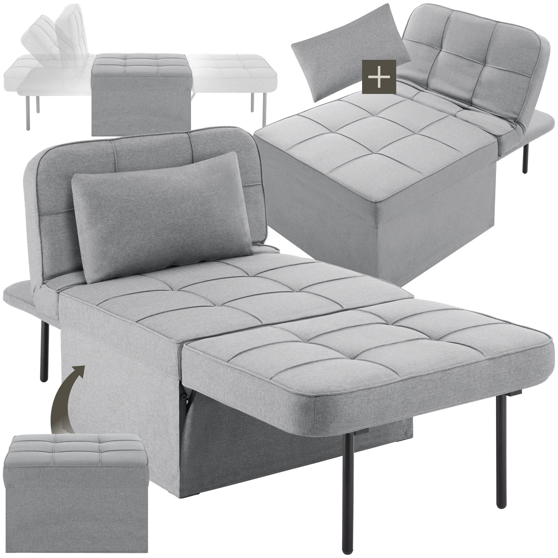 SCHLAFHOCKER Ponto,Belastbarkeit 150 kg ,hellgrau - Hellgrau, Textil (74/79/170cm) - tectake