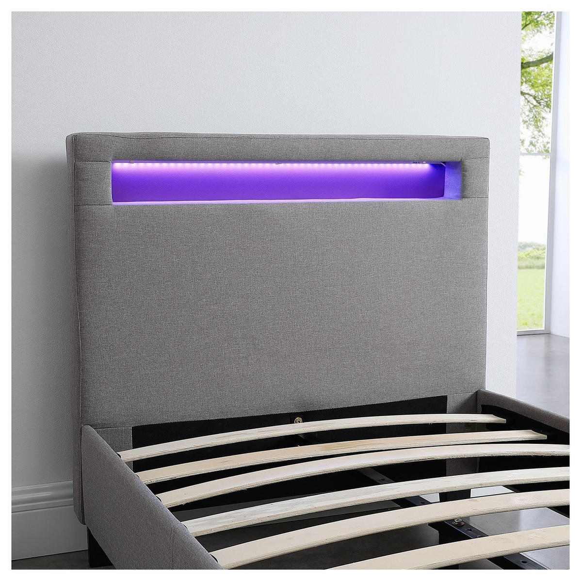 POLSTERBETT MIT LED HIMALAYA 90X200 CM - Grau, Textil (90/200cm) - CARO-Möbel