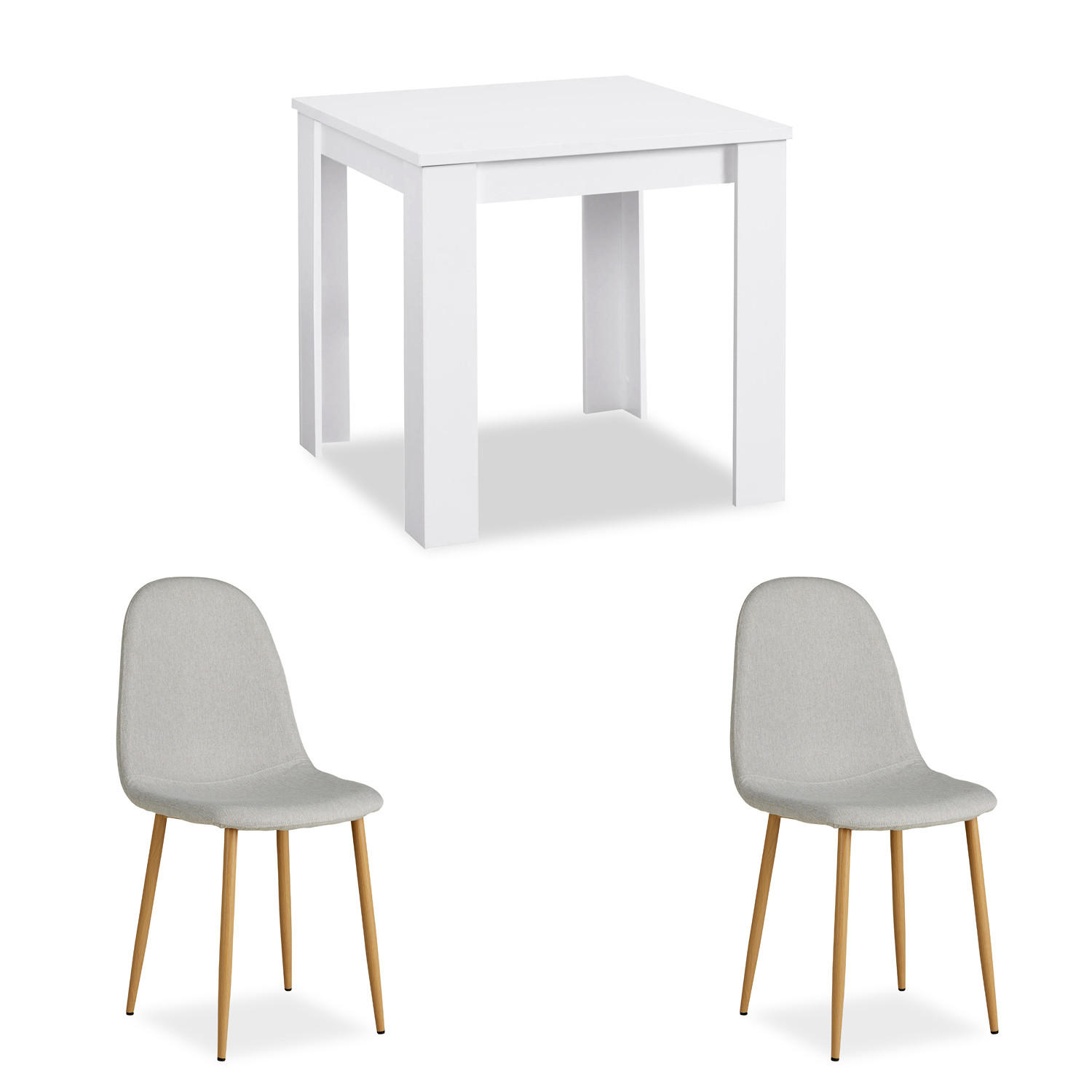 TISCHGRUPPE 80/80 cm in weiß mit 2 Stühlen grau - Weiß/Grau, Holz/Textil (80/88/80cm) - Homestyle4u