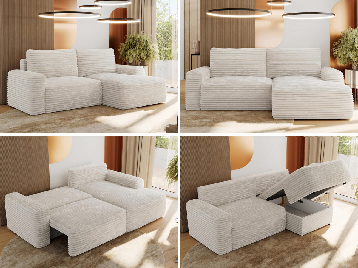 ECKSOFA BELLUNO L Creme Cord - Rechts - Creme/Schwarz, Textil (233/144cm) - MKS