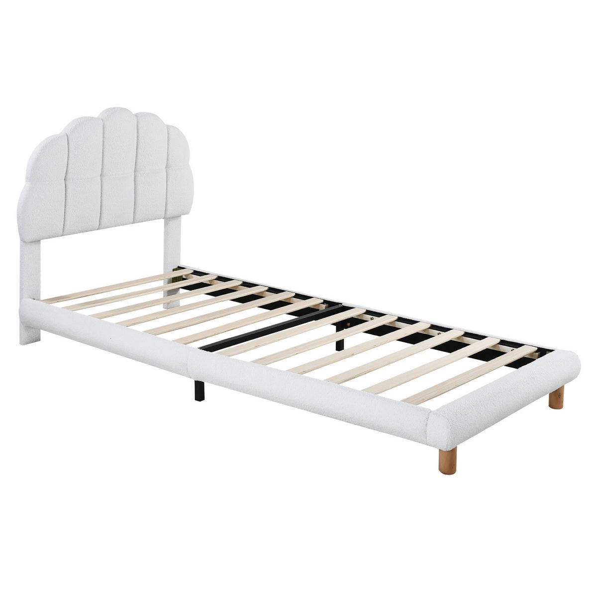 POLSTERBETT aus Bouclé und MDF 90x200 cm Weiß mit verstellbarem Kopfteil - Weiß, Textil (90/200cm) - IVMEU