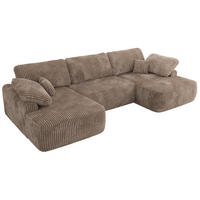 WOHNLANDSCHAFT CUBO U Braun Cord - Schwarz/Braun, Kunststoff/Textil (370/100/187cm) - MKS