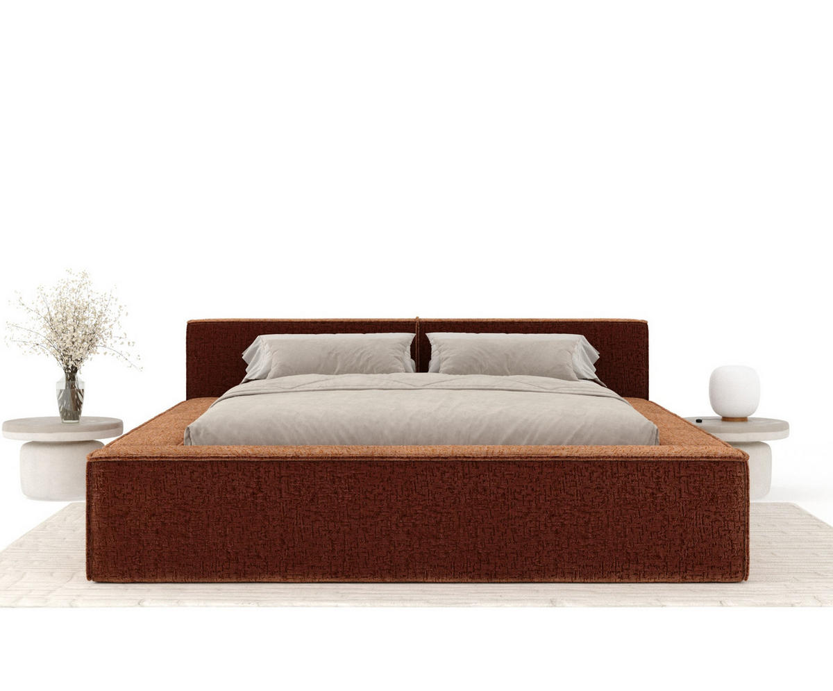 POLSTERBETT Voliera Dunkelorange 140/200 cm im Chenille-Stoff - Birkefarben/Dunkelorange, Holz/Holzwerkstoff (140/200cm) - Maison de Reve