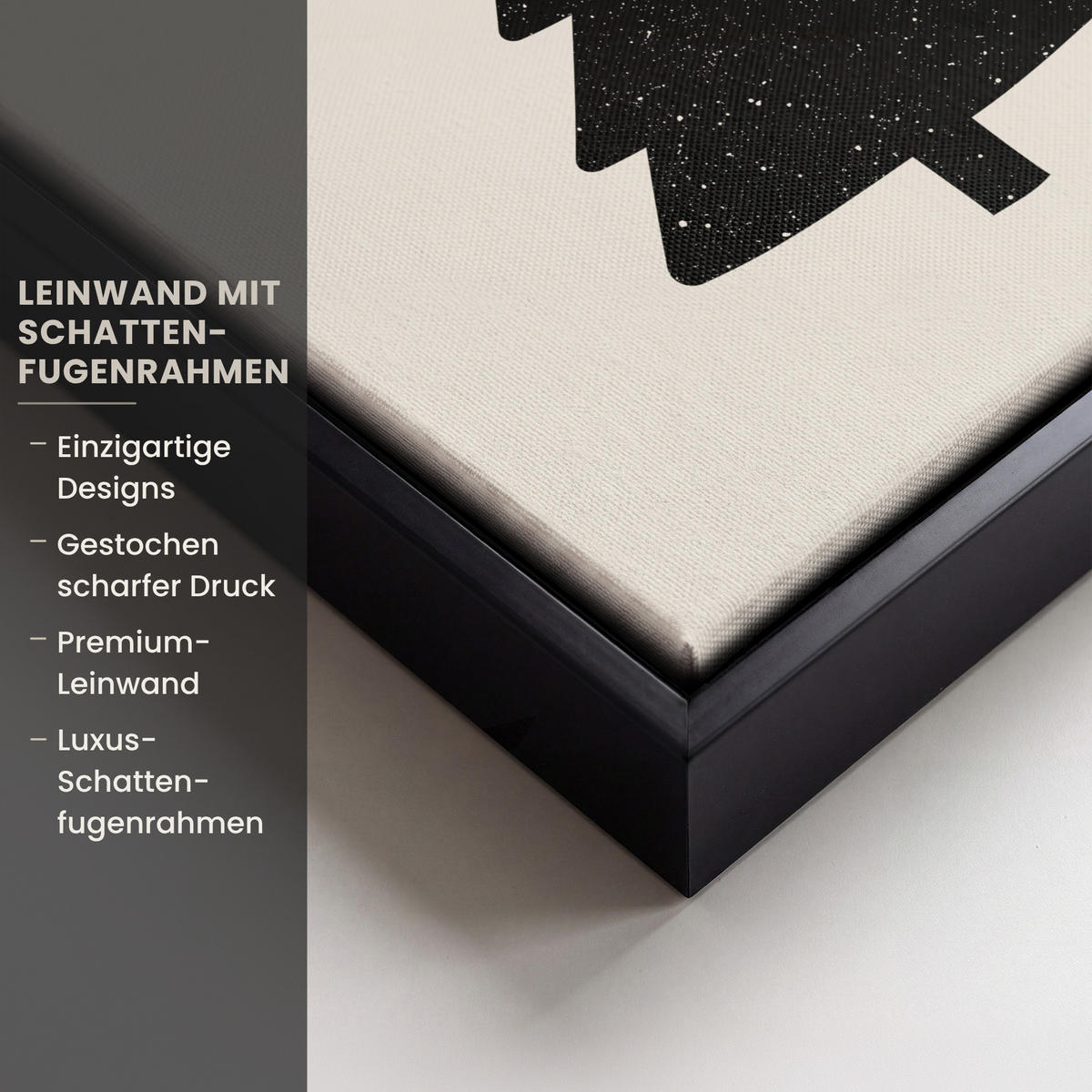 LEINWAND Bilder mit Rahmen - Weihnachtsbaum - Schwarz - Urlaub - Beige - 20x20 - Schwarz, Textil (20/20cm) - MuchoWow