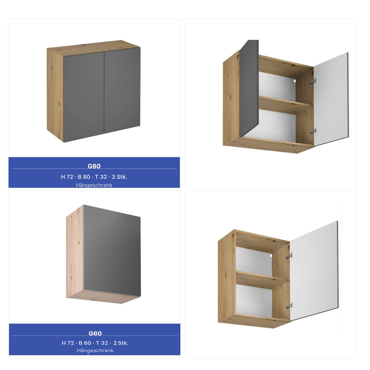 WINKELKÜCHE 360cm x 200cm- Langen KL10-M360 - in Grau/Matt - Grau, Holz/Metall (560/248/58cm)