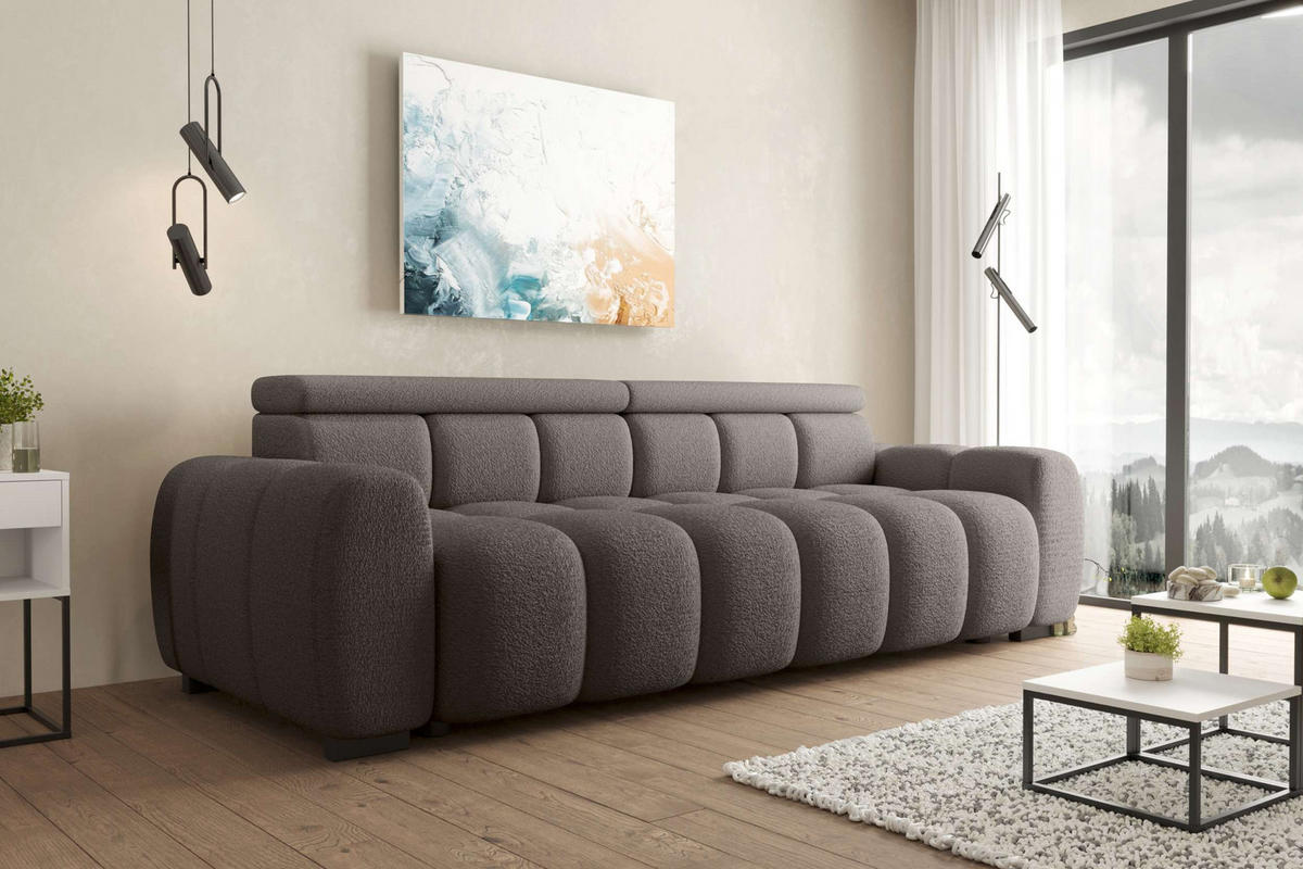 BIGSOFA ALESSIO Bouclé-Stoff Braun mit elektrischer Sitztiefenverstellung - Braun, Kunststoff/Textil (248/77/108cm) - 99rooms