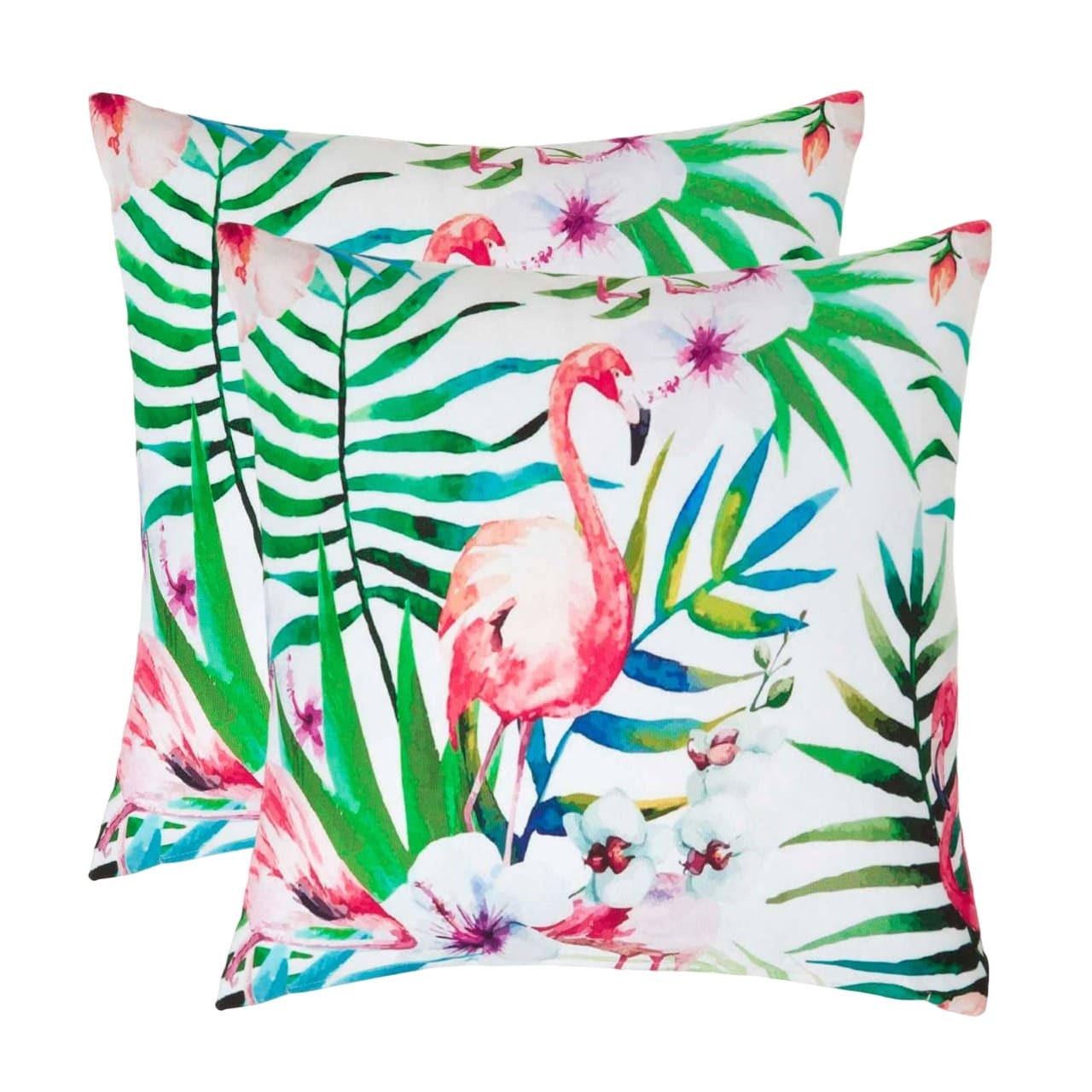 OUTDOOR-KISSEN 2er-Set 45/45 cm – Flamingo & Blumen - Multicolor, Textil (45/45cm) - Homescapes