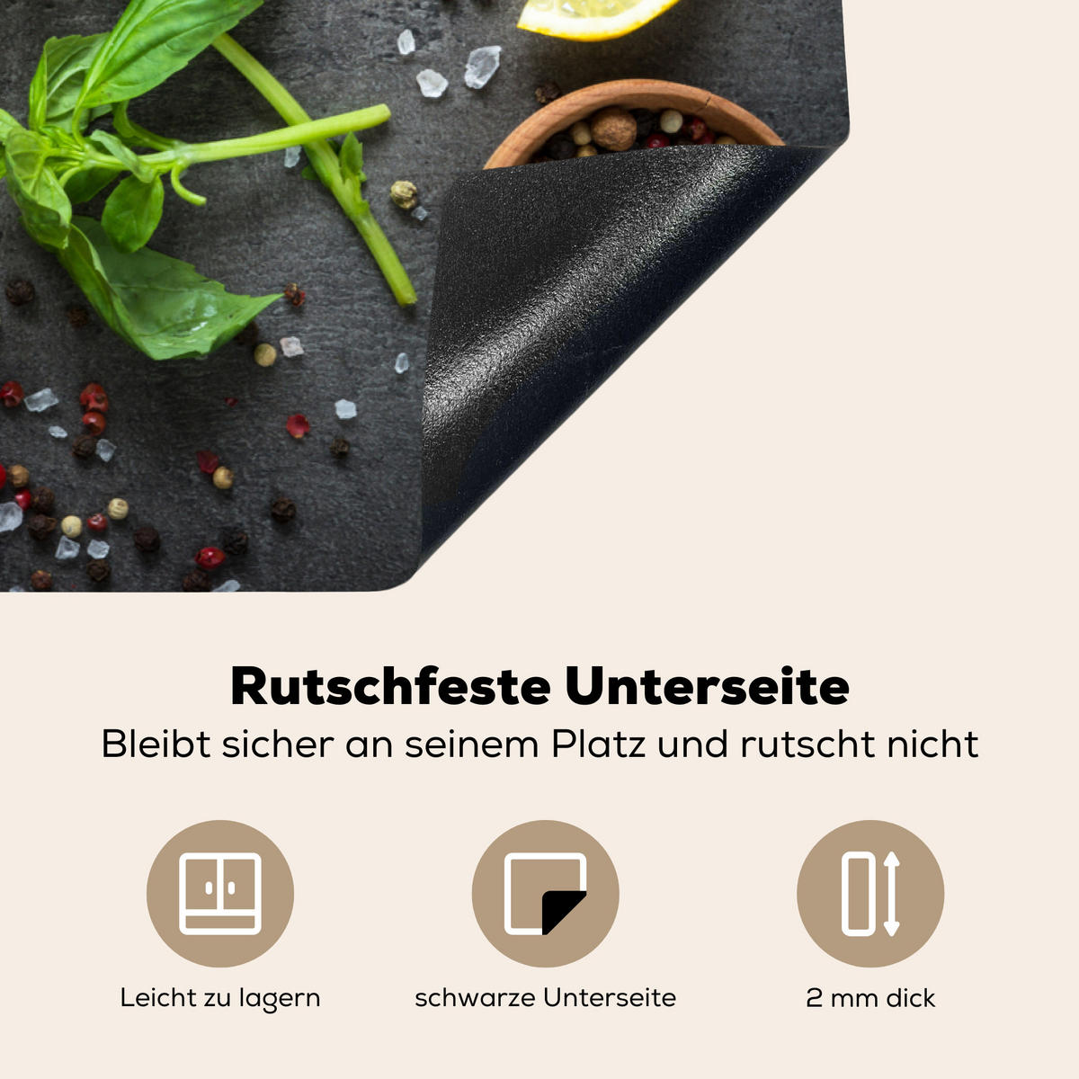 HERDABDECKPLATTE Limette - Kräuter - Gewürze - Grün - Grau - Beton Ceranfeldabdeckung 78x52 cm - Grün, Kunststoff (78/52/0.2cm) - MuchoWow