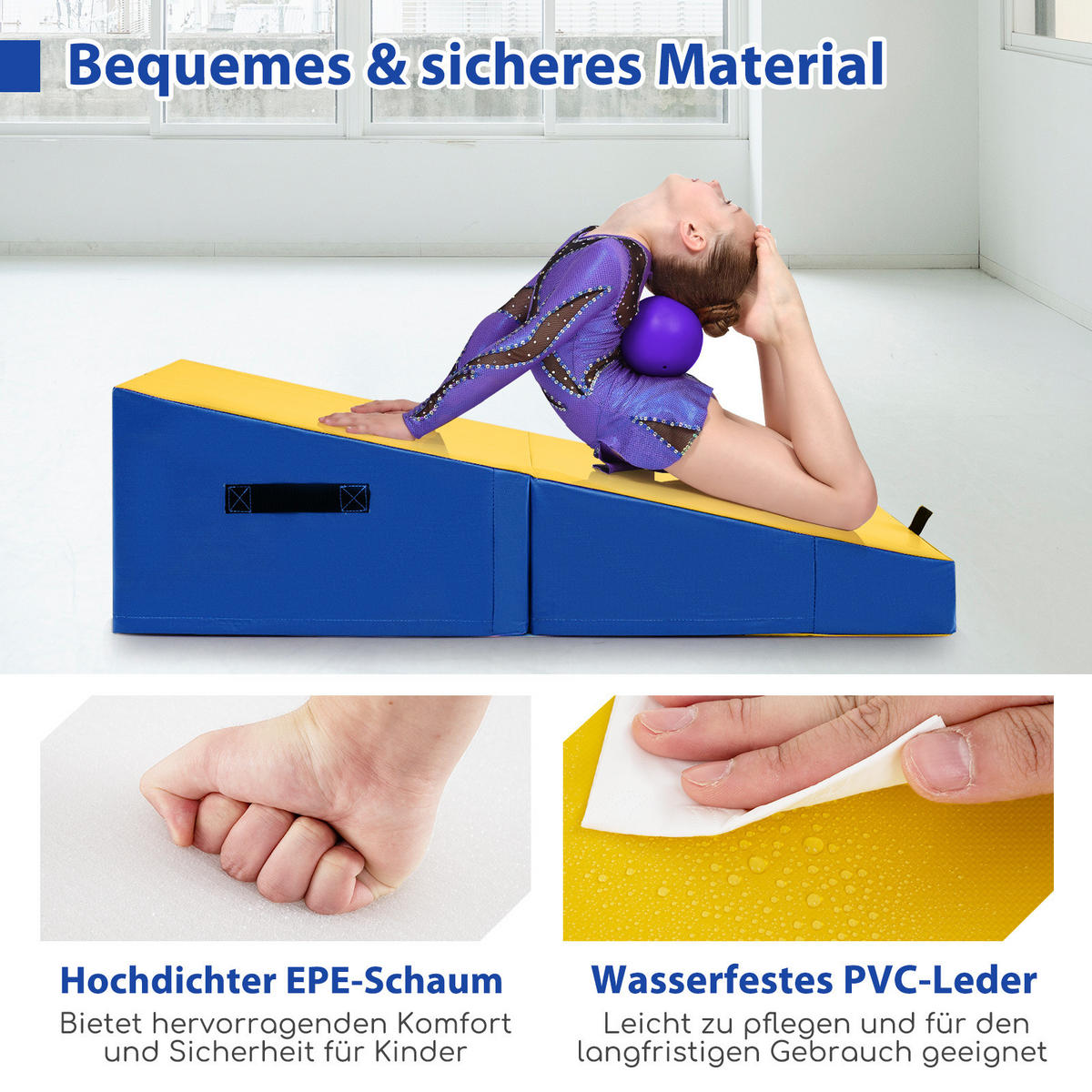 GYMNASTIKMATTE Gelb - Gelb, Leder (120/60cm) - COSTWAY