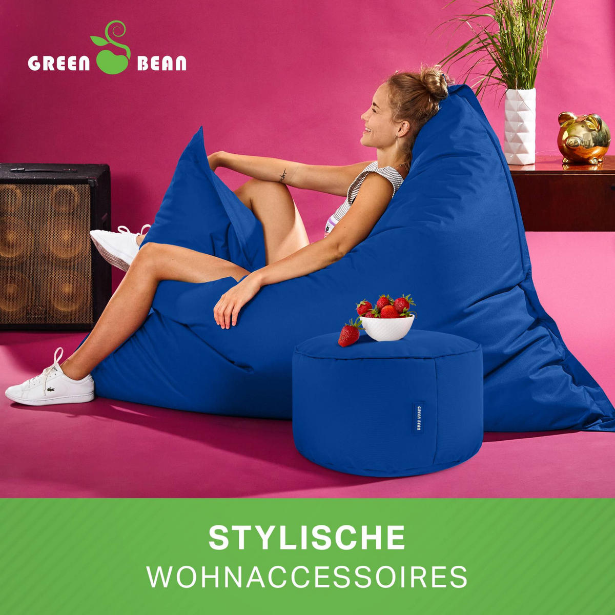 XXL-SITZSACK + Pouf 2er Set - 140x180cm - Blau, Textil (140/25/180cm) - Green Bean