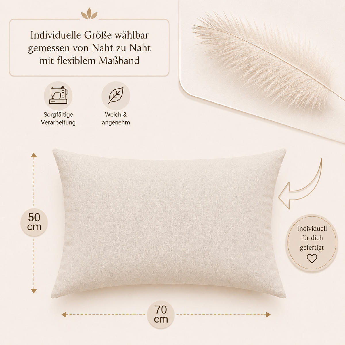 FEDERKISSEN 50/70 cm Baumwolle - Creme, Textil (50/70cm) - TiborTex