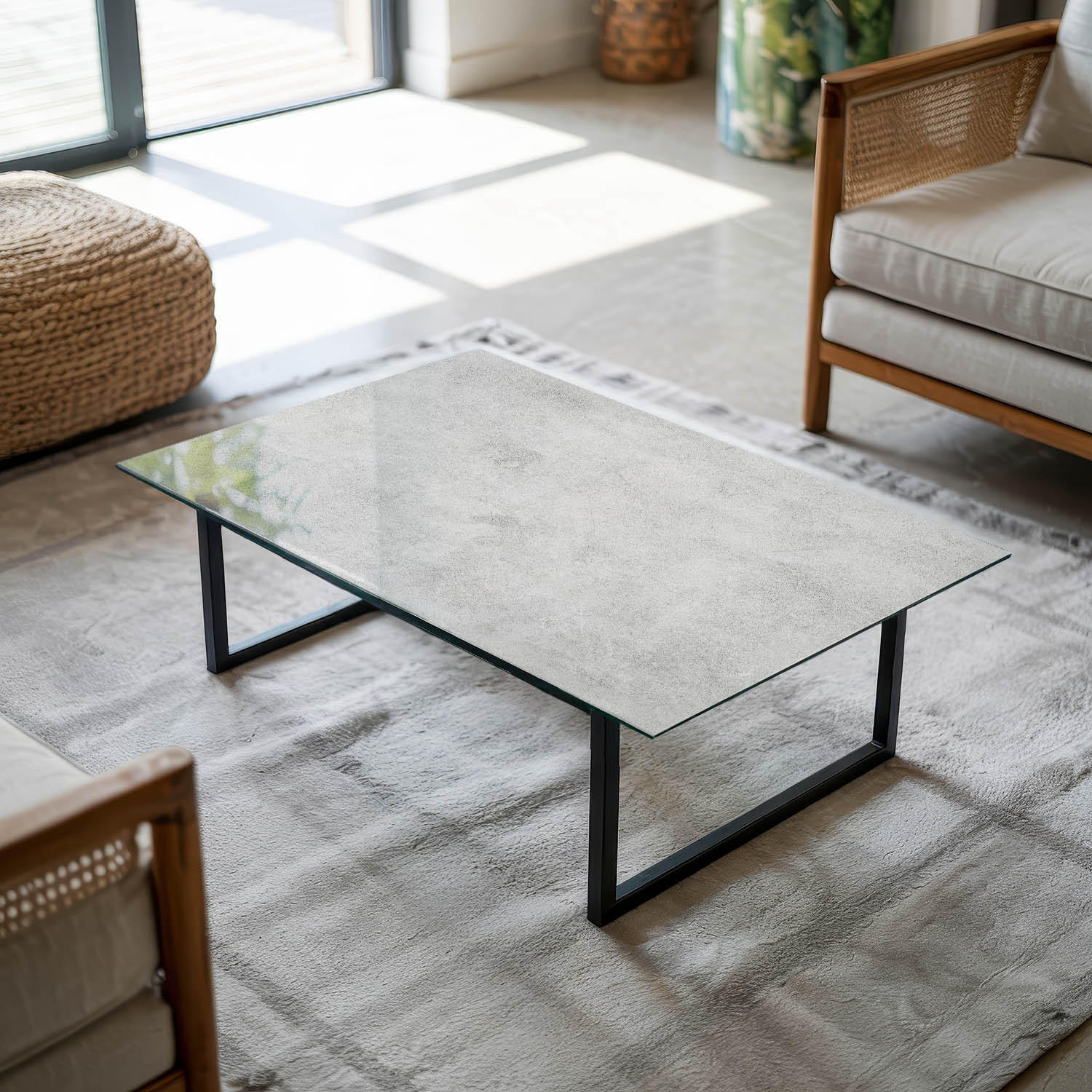 TISCHPLATTE 100x70 cm Betonoptik mit Rissen - Hellgrau/Weiß, Glas (100/70/0.4cm) - TULUP