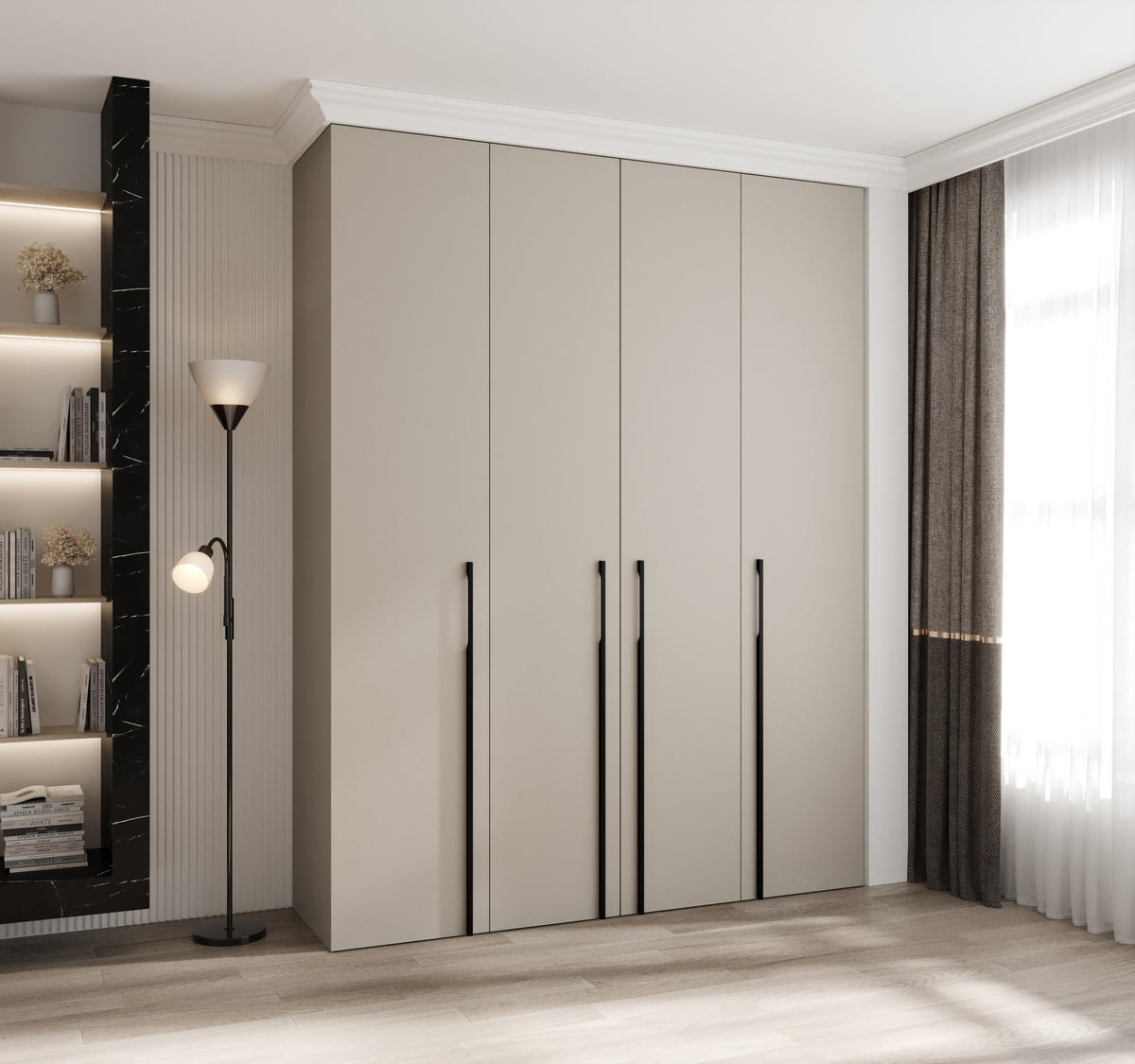 DREHTÜRENSCHRANK 245,5/190/50 4-türig - Kaschmir/Schwarz, Holz/Metall (190/245.5/50cm) - Abiks Möbel