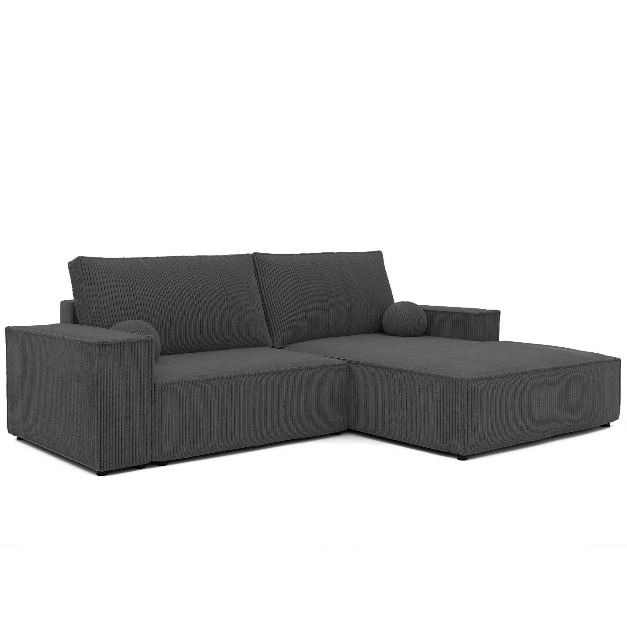 ECKSOFA HUGO Rechts, mit Schlaffunktion und Bettkasten, Dunkelgrau - Dunkelgrau, Textil (255/148cm) - Idohome