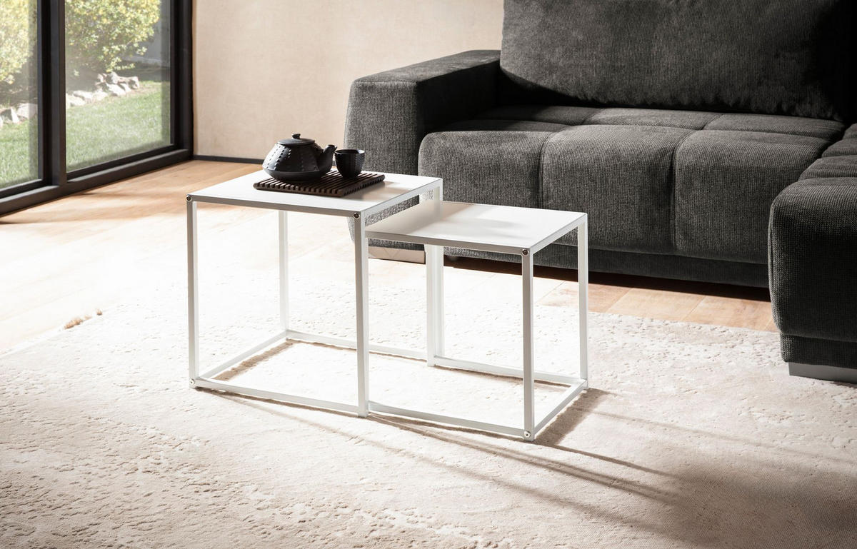BEISTELLTISCH Set Weiß Metall Eckig Industrial Design 2-teilig - Weiß, Metall (40/40/45cm) - KADIMA DESIGN
