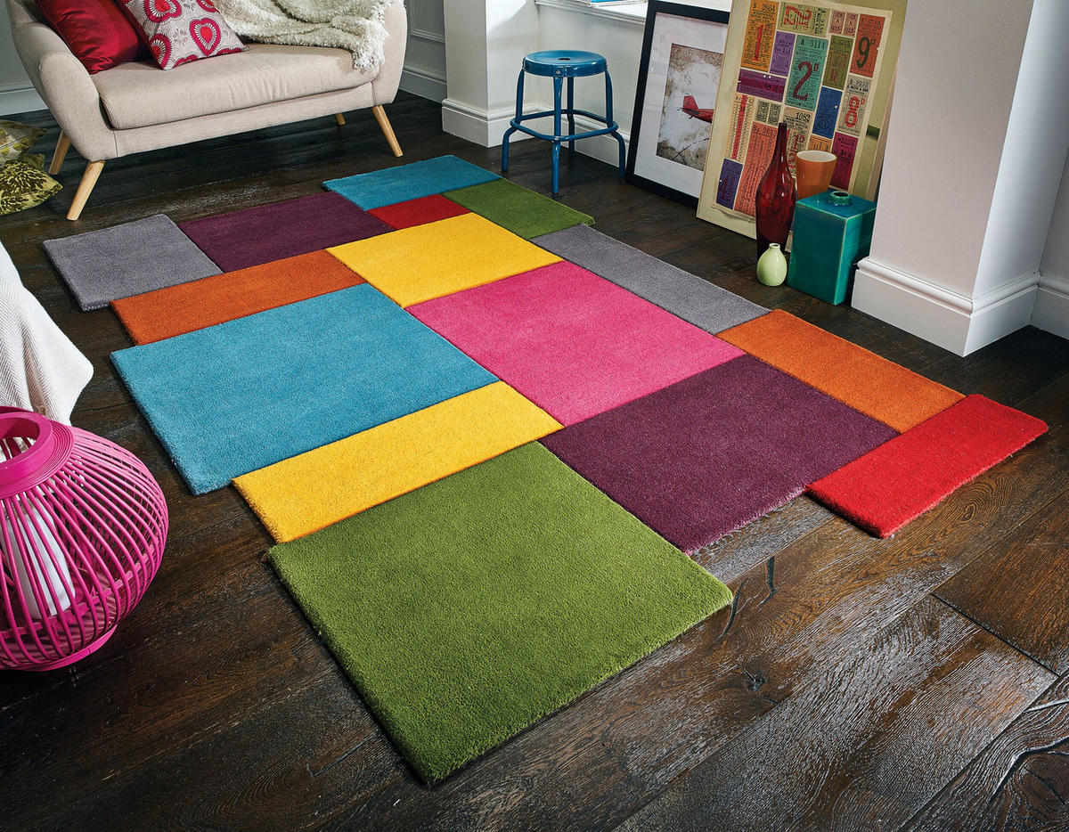 WOLLTEPPICH Geometrisch-Design, handgetuftet THAMES EVA, Multi 150x240 cm - Multicolor, Textil (150/240cm) - KADIMA DESIGN