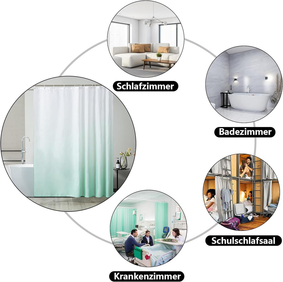 DUSCHVORHANG Grün Polyester wasserdicht waschbar mit Ringen für Badewanne Badezimmer - Grün, Textil (120/200cm) - MCBOSON