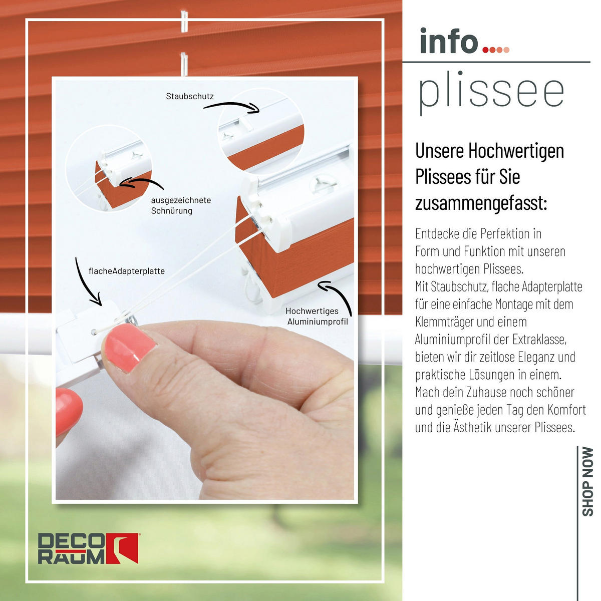 PLISSEE Basic ohne Bohren - Orange, Textil (100/210cm) - Deco-Raum