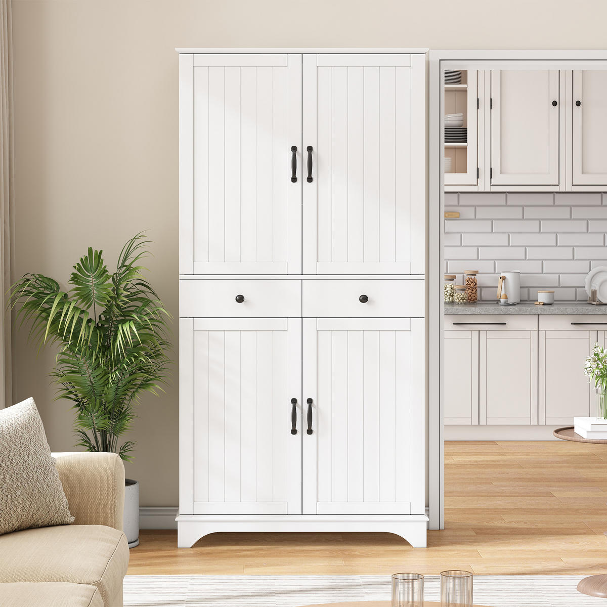 BUFFETSCHRANK Weiß 77/40/181 cm - Weiß, Holz (77/181/40cm) - PANGIVO