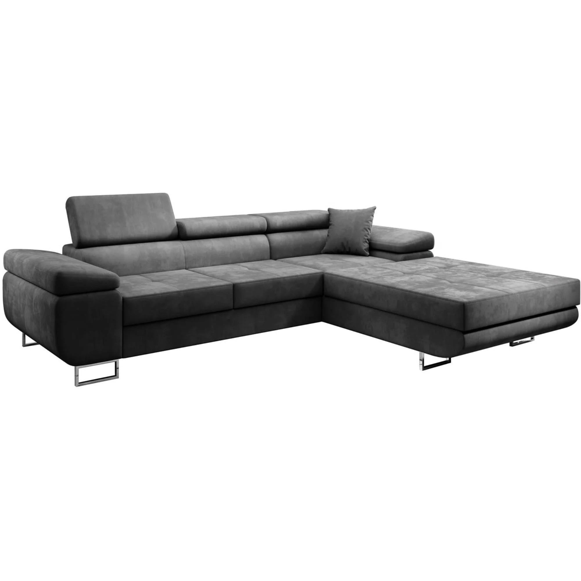 ECKSCHLAFSOFA Alons verstellbaren Kopfstützen, Grau, rechts - Chromfarben/Grau, Textil (275/203cm) - Beautysofa
