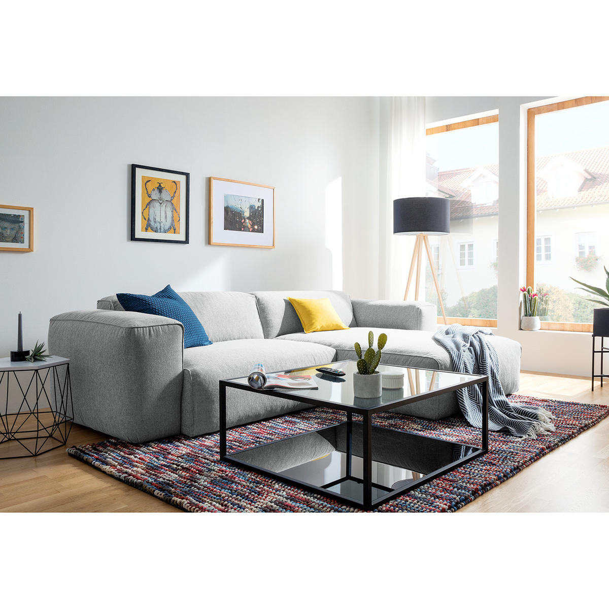1,5-SITZER ECKSOFA mit Longchair - Hellgrau/Schwarz, Kunststoff/Textil (260/173cm) - home24
