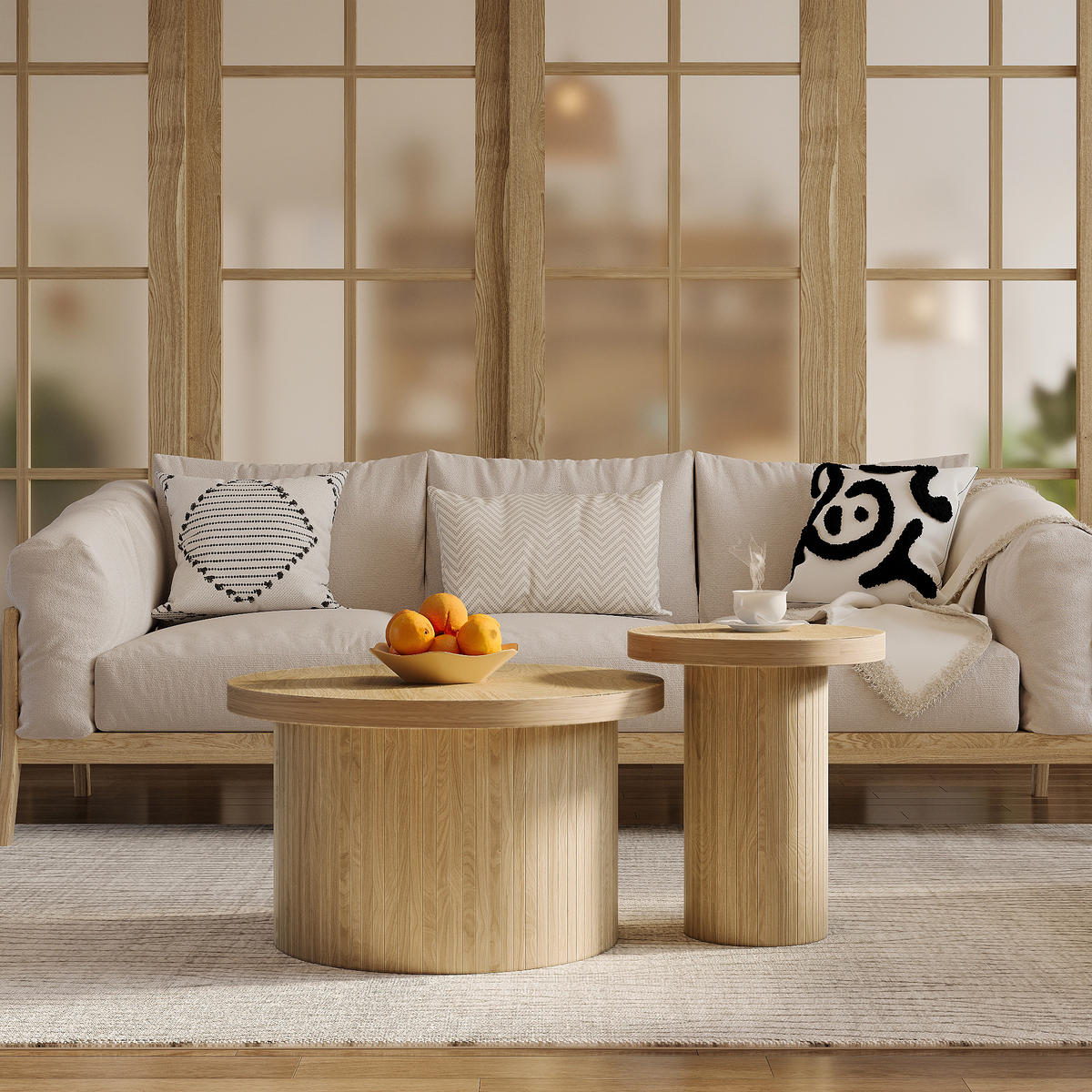 COUCHTISCH, doppelter runder Tisch, 66/66/40 cm + 40/40/46 cm modernes Design, Naturfarben - Naturfarben, Holzwerkstoff (106/106/46cm) - Redom