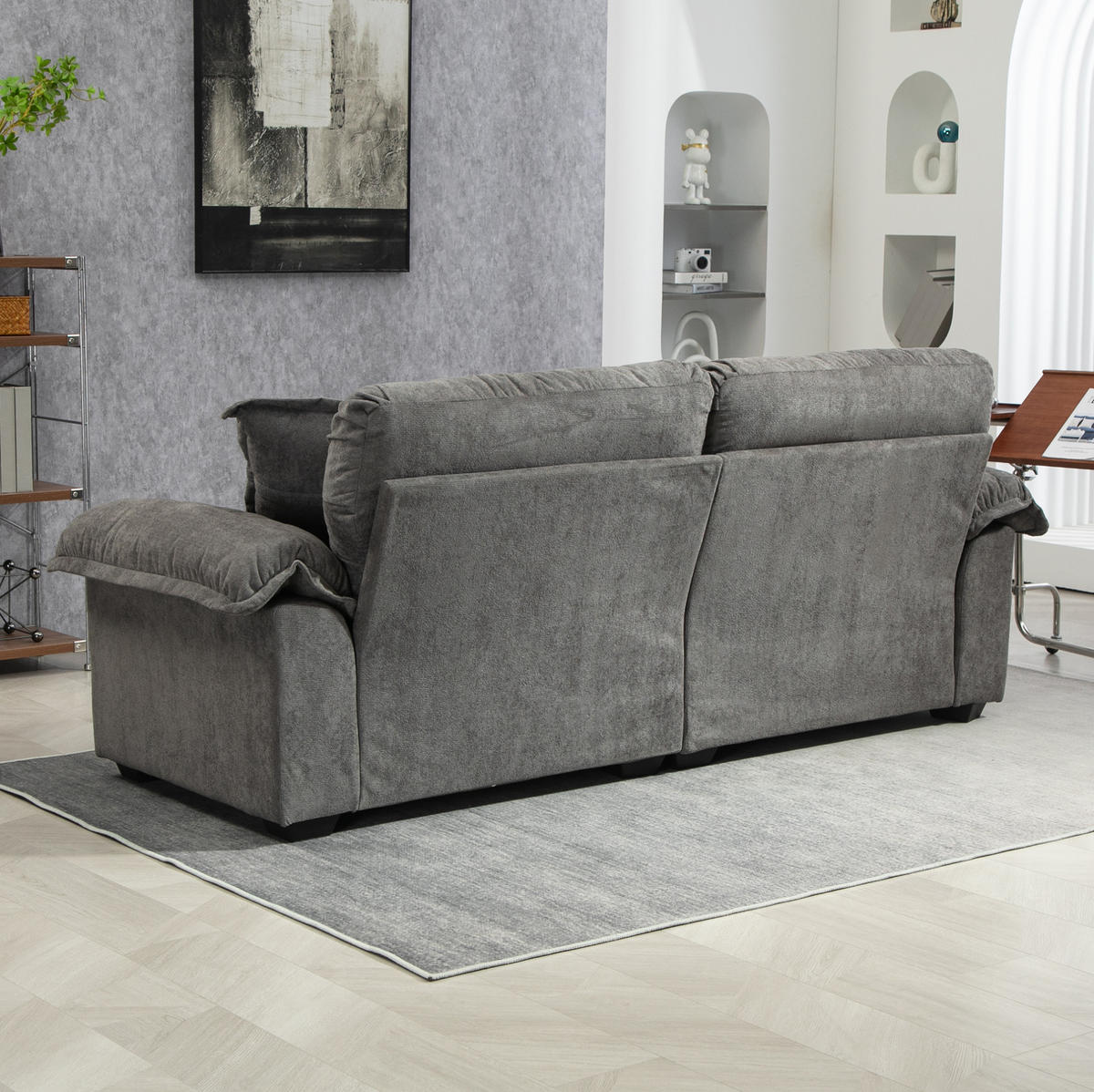 2-SITZER Sofa Chenille Polster mit tiefem Sitz, Doppelschichtkissen 213,4/90,1/87,6 cm Grau - Grau, Textil (90.1/87.6/213.4cm) - Redom