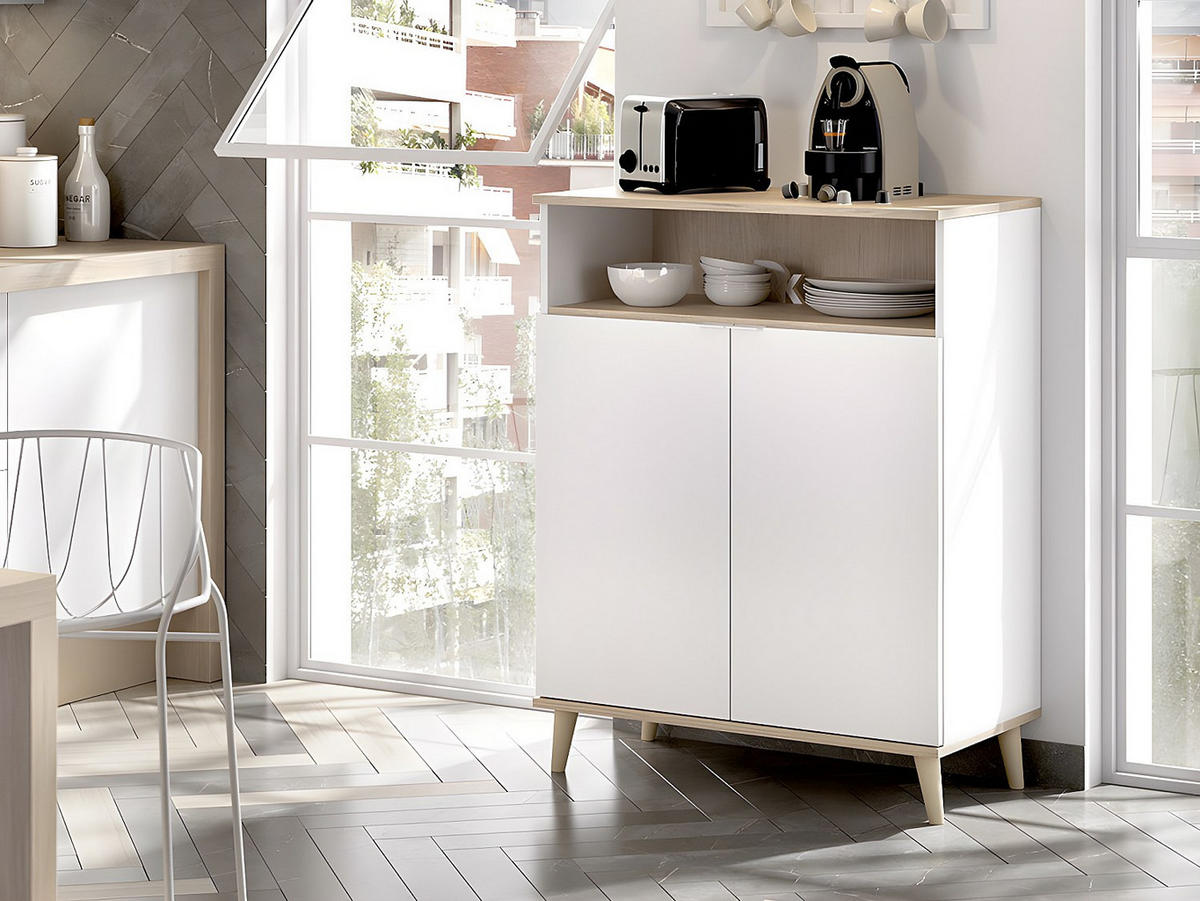 BUFFETSCHRANK - 79.6 cm x 40 cm - holz - naturfarben hell, weiß Wajdi - Weiß, Holz (79/102/40cm) - Vente-Unique