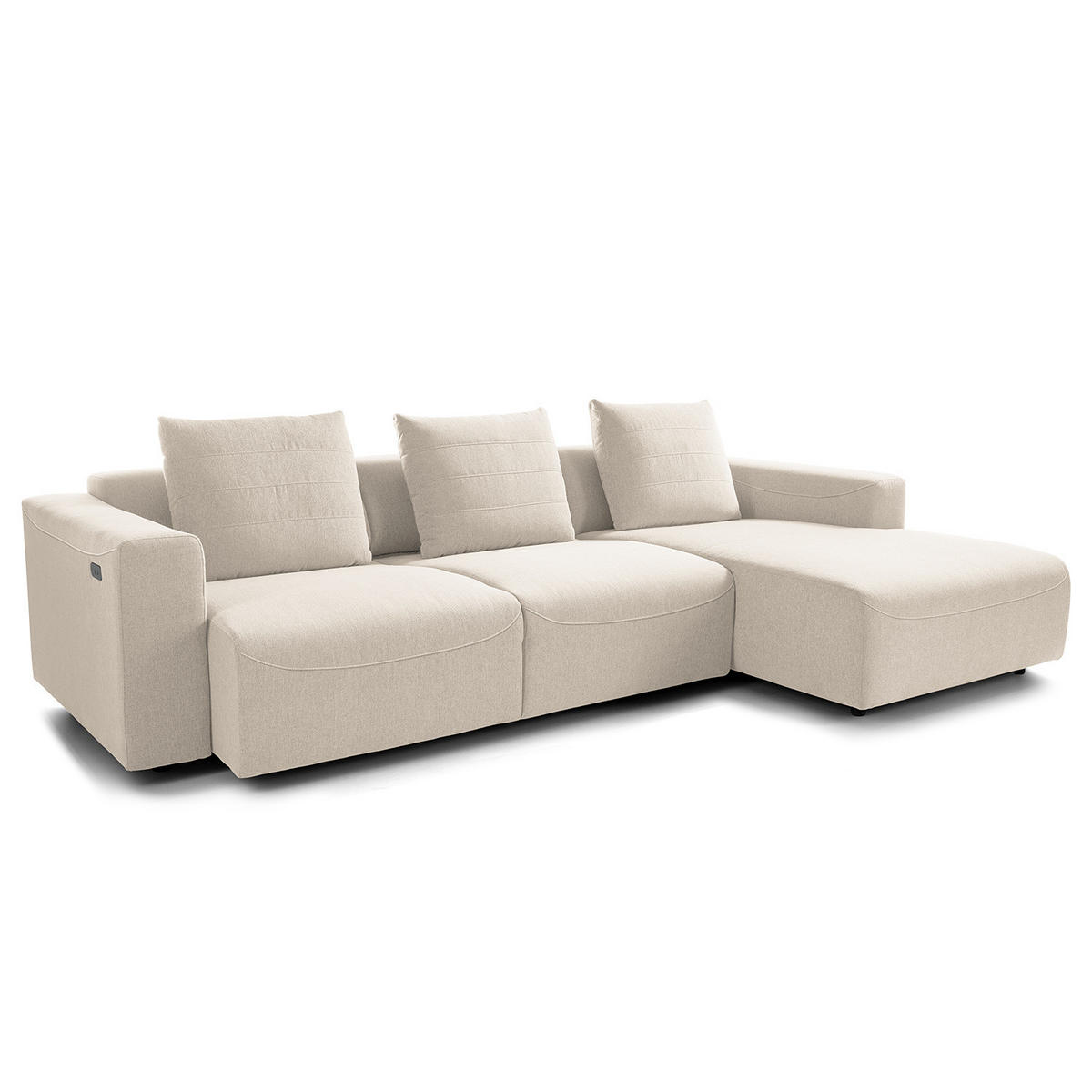 2,5-SITZER ECKSOFA mit Longchair - Webstoff - Beige/Schwarz, Kunststoff/Textil (286/170cm) - home24