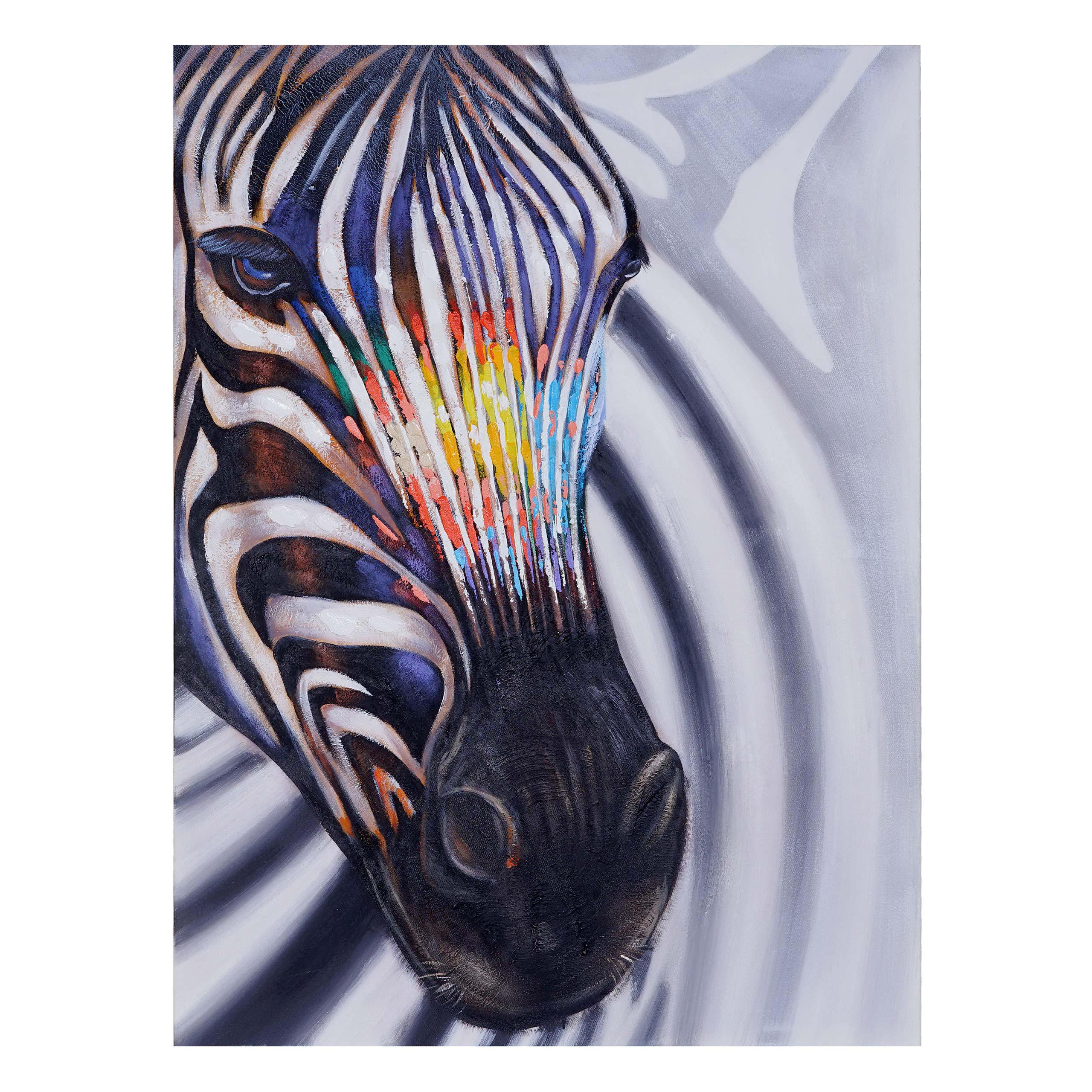 ÖLGEMÄLDE ZEBRAKOPF HANDGEMALT Mehrfarbig - Multicolor, Textil (120/90cm) - MCW