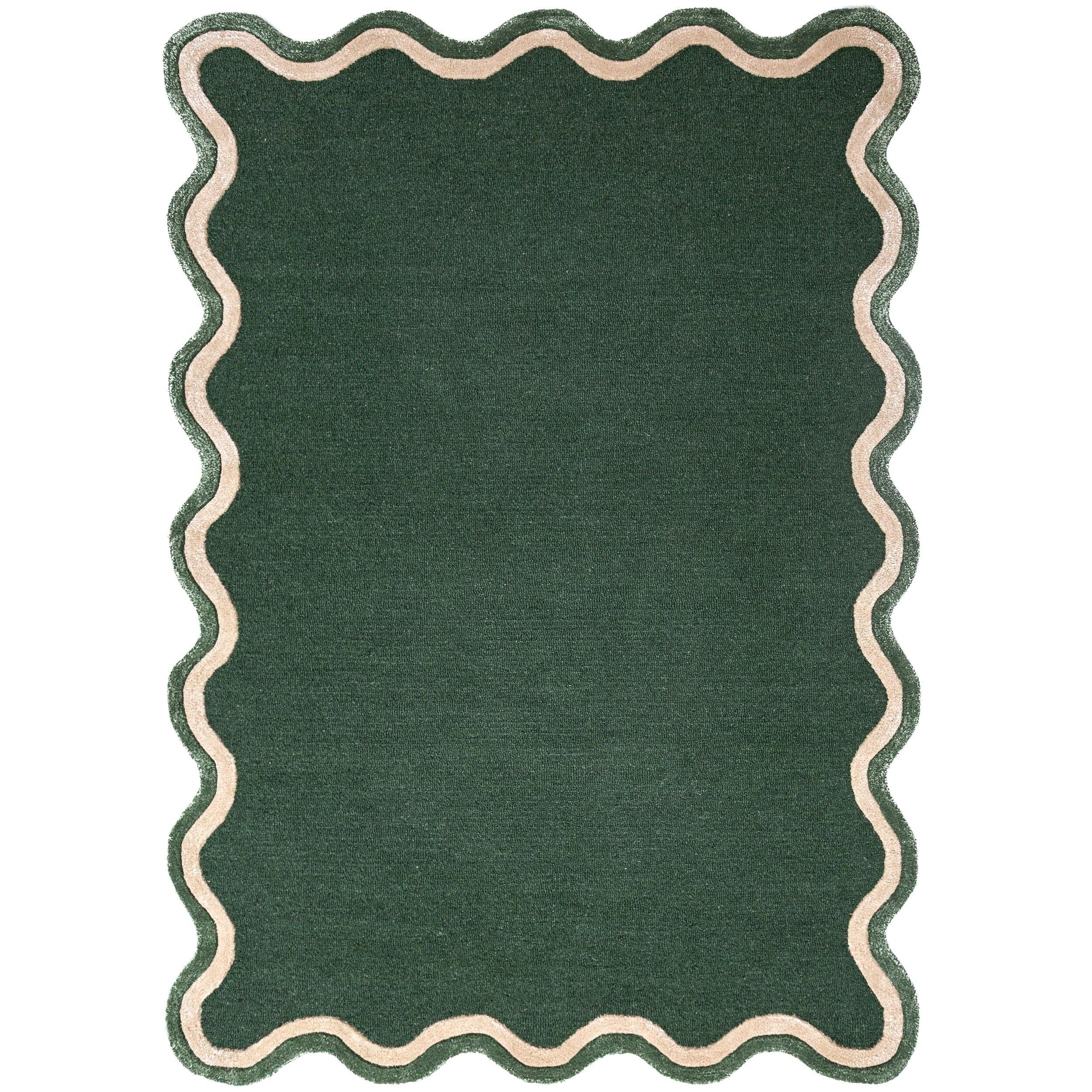 TEPPICH aus Wolle, handgetuftet, ALHAM, in Waldgrün, Wellenbordüre, 120 x 170 cm - Grün, Textil (120/170cm) - KADIMA DESIGN