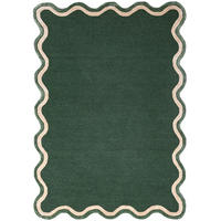 TEPPICH aus Wolle, handgetuftet, ALHAM, in Waldgrün, Wellenbordüre, 120 x 170 cm - Grün, Textil (120/170cm) - KADIMA DESIGN