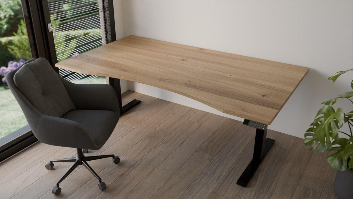 SCHREIBTISCH 150/80/65 - 130 cm elektrisch höhenverstellbar aus Wildeiche ergonomisch - Schwarz/Braun, Holz (80/150/65cm) - MeinMassivholz