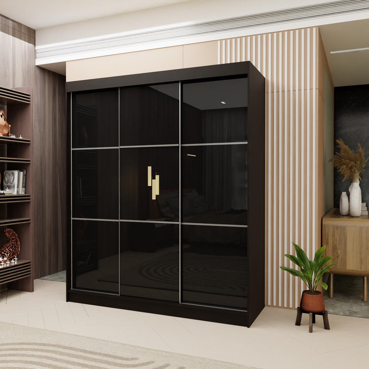 SCHWEBETÜRENSCHRANK VITALE 180/216/61 cm 3-türig Schwarz - Schwarz, Holzwerkstoff (180/216/61cm) - MASSENO