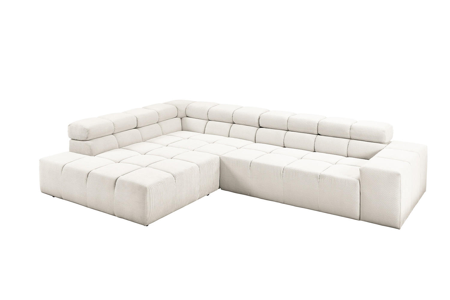 ECKSOFA MIT MOTORISCHEM SITZVORZUG NEVADA Weiß Cord - Schwarz/Weiß, Kunststoff/Textil (319/215cm) - KAWOLA