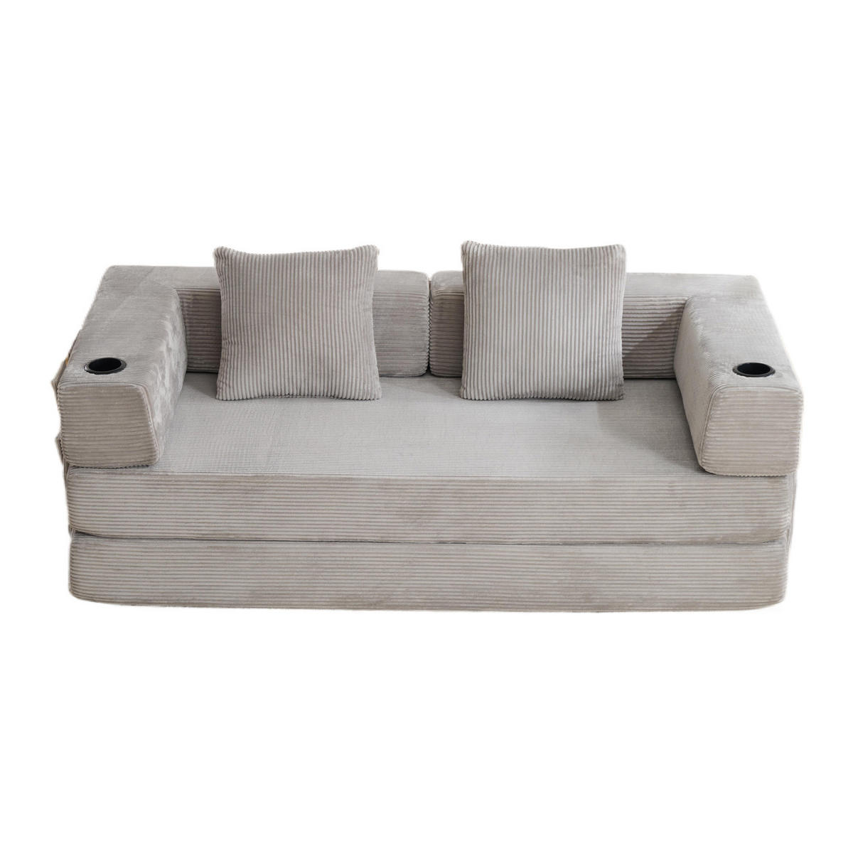 SCHLAFSOFA DE-33520 faltbar mit Becherhalter und Seitentasche Hellgrau - Hellgrau, Textil (185/60/92.5cm) - ComfortXL