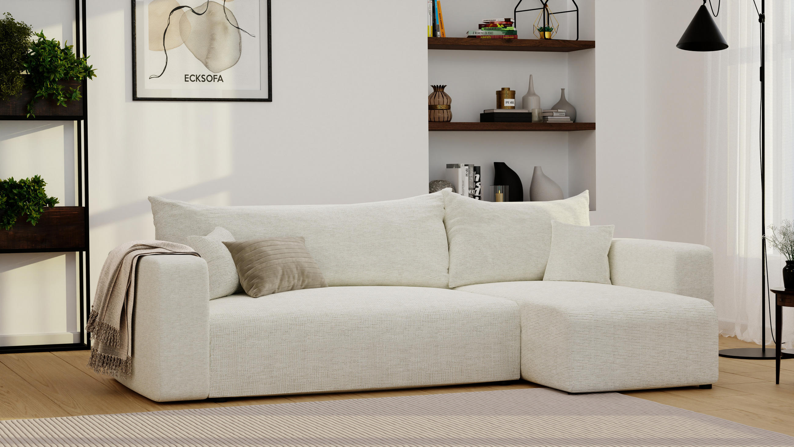 ECKSOFA Beige Webstoff mit Bettkasten - Naturfarben, Textil (248/145cm) - Idohome