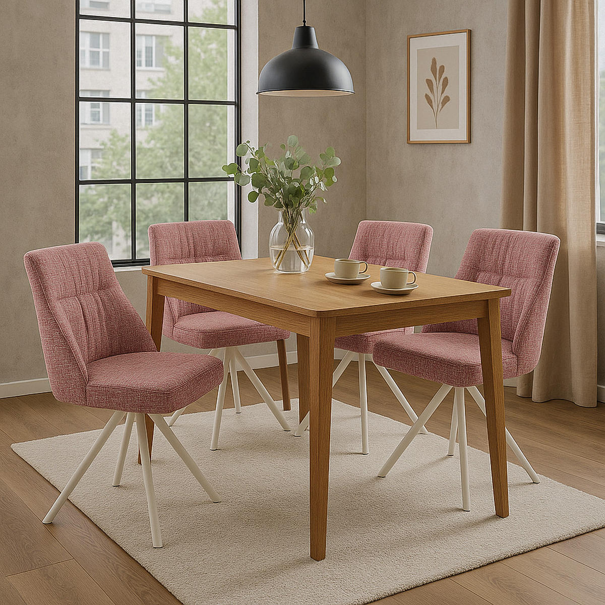 ESSZIMMERSTUHL LINNEA 2er-Set - Hellrosa/Weiß, Textil/Metall (49/84/62cm) - DUBI Möbel