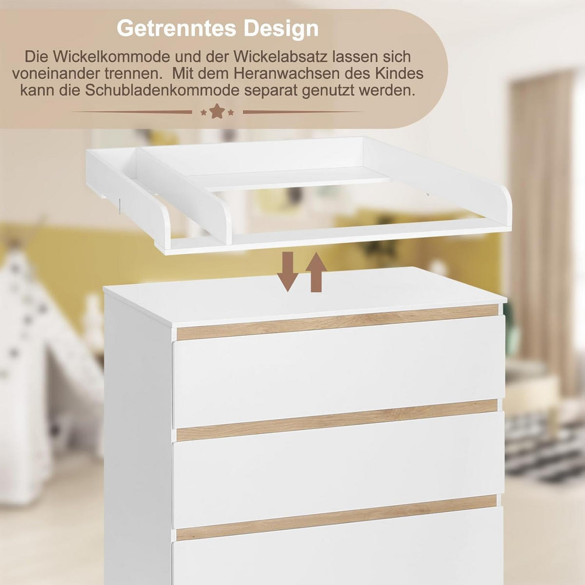 WICKELKOMMODE mit 3 Schubladen Weiß+Eiche 48 x 80 x 78 cm - Eichefarben, Holzwerkstoff (80/78/48cm) - Woltu