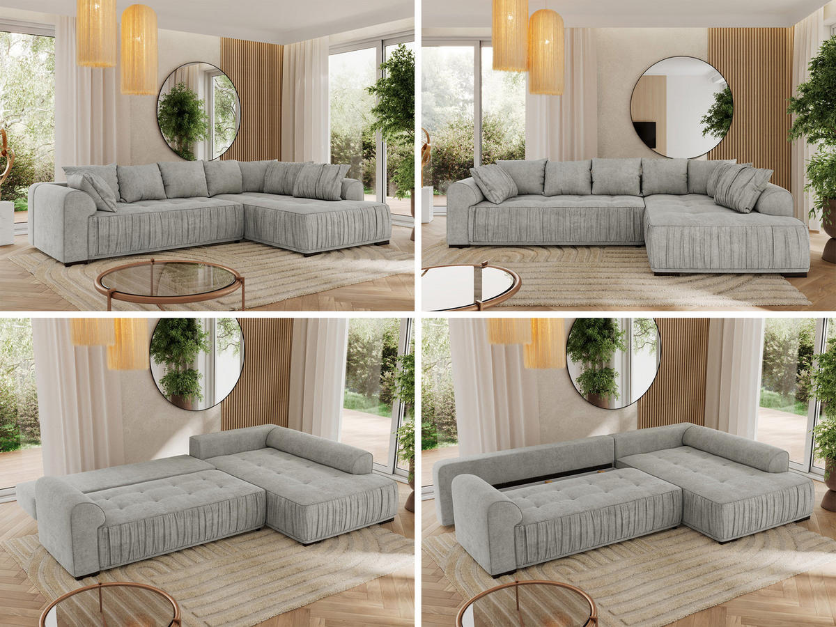 ECKSOFA ORTA Hellgrau Stukture - Links - Hellgrau/Schwarz, Textil (325/200cm) - MKS