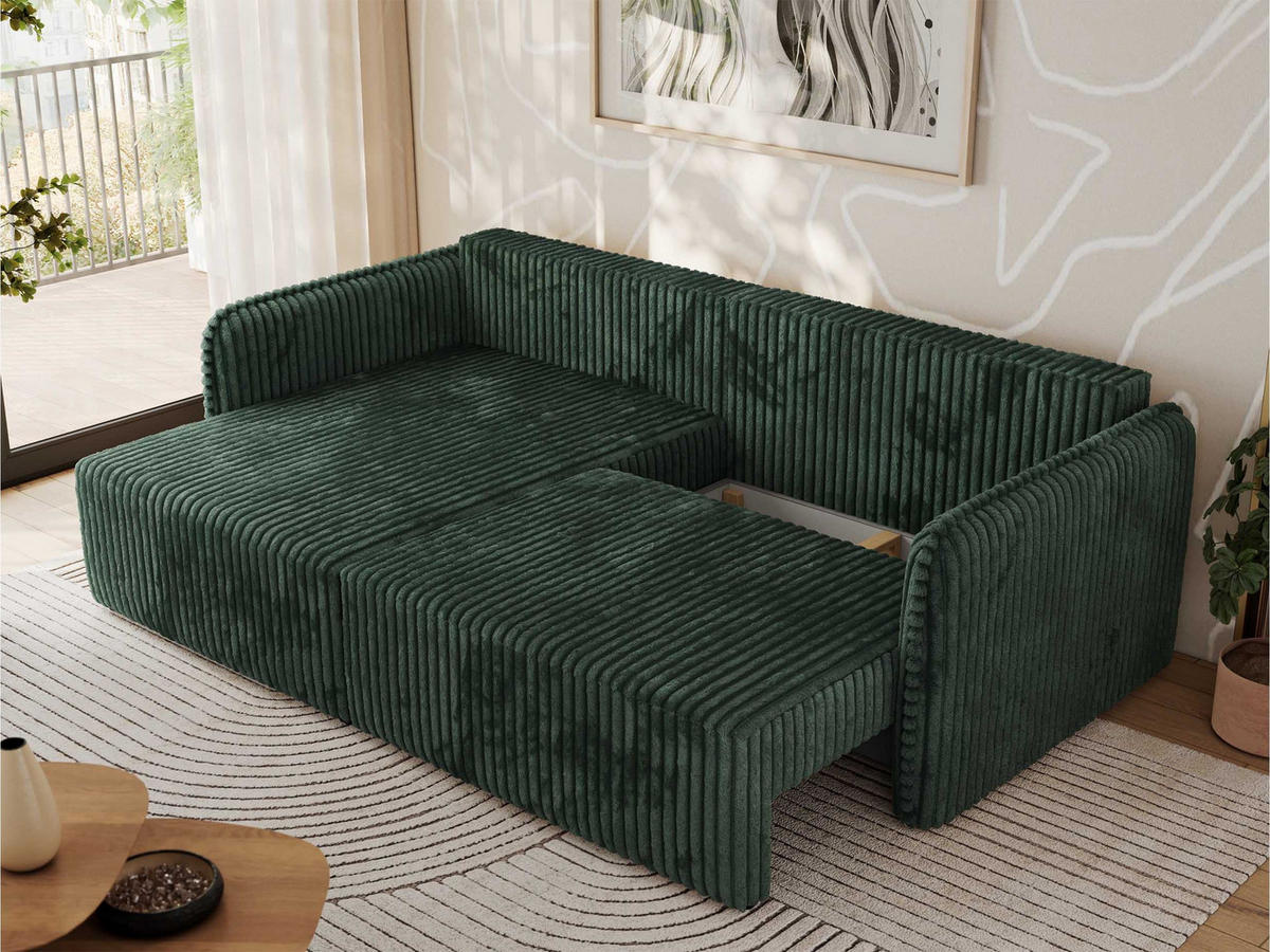 ECKSCHLAFSOFA MESTO L Grün Cord - links - Schwarz/Grün, Kunststoff/Textil (227/147cm) - MKS